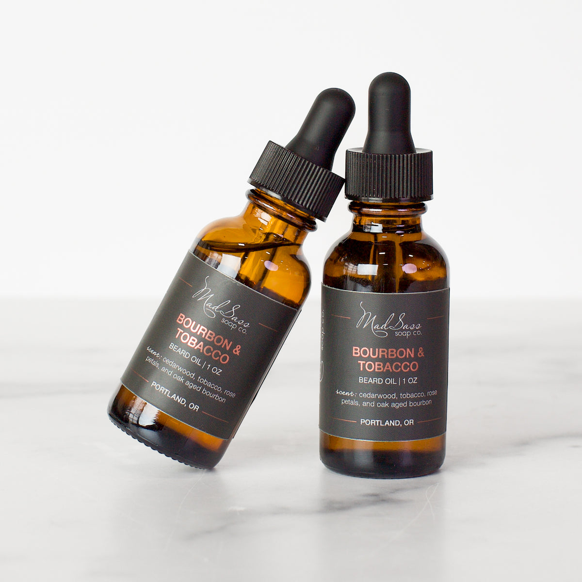 tobacco scented beard oil Bourbon + Tobacco