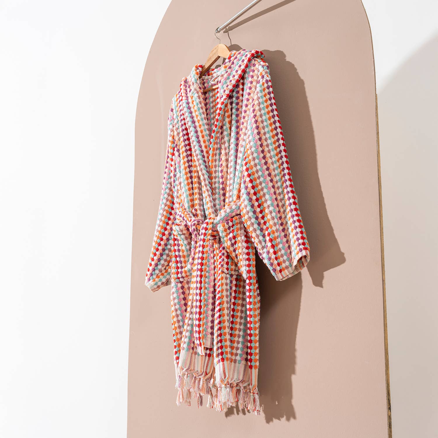 Kikoya - Pompom Bubble Turkish Cotton Bathrobe (Multi-Pinky)