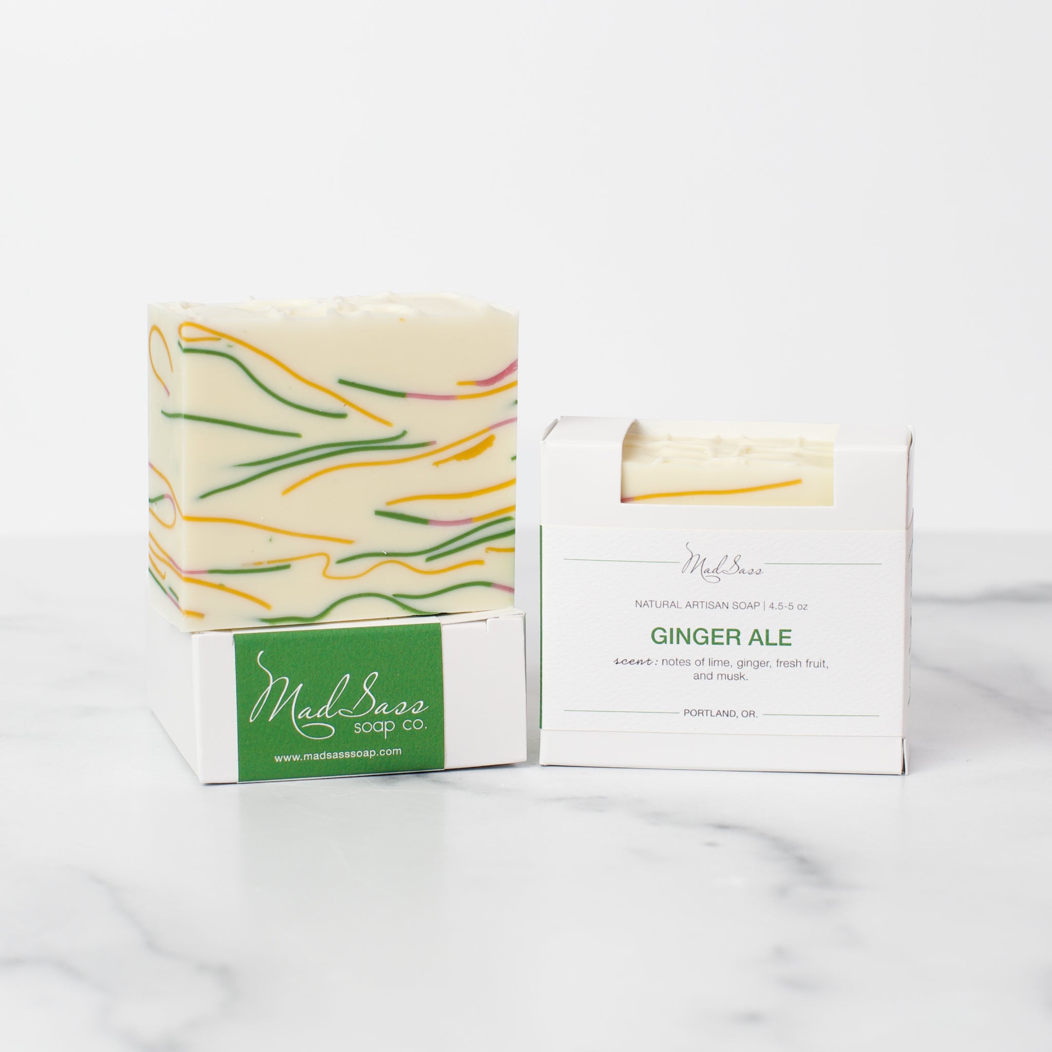 Ginger Ale - Artisan Soap, a luxurious artisan handcrafted soap by Mad Sass Soap Co, featuring refreshing lime, lemon, ginger, and musk notes, perfect for sensitive skin.