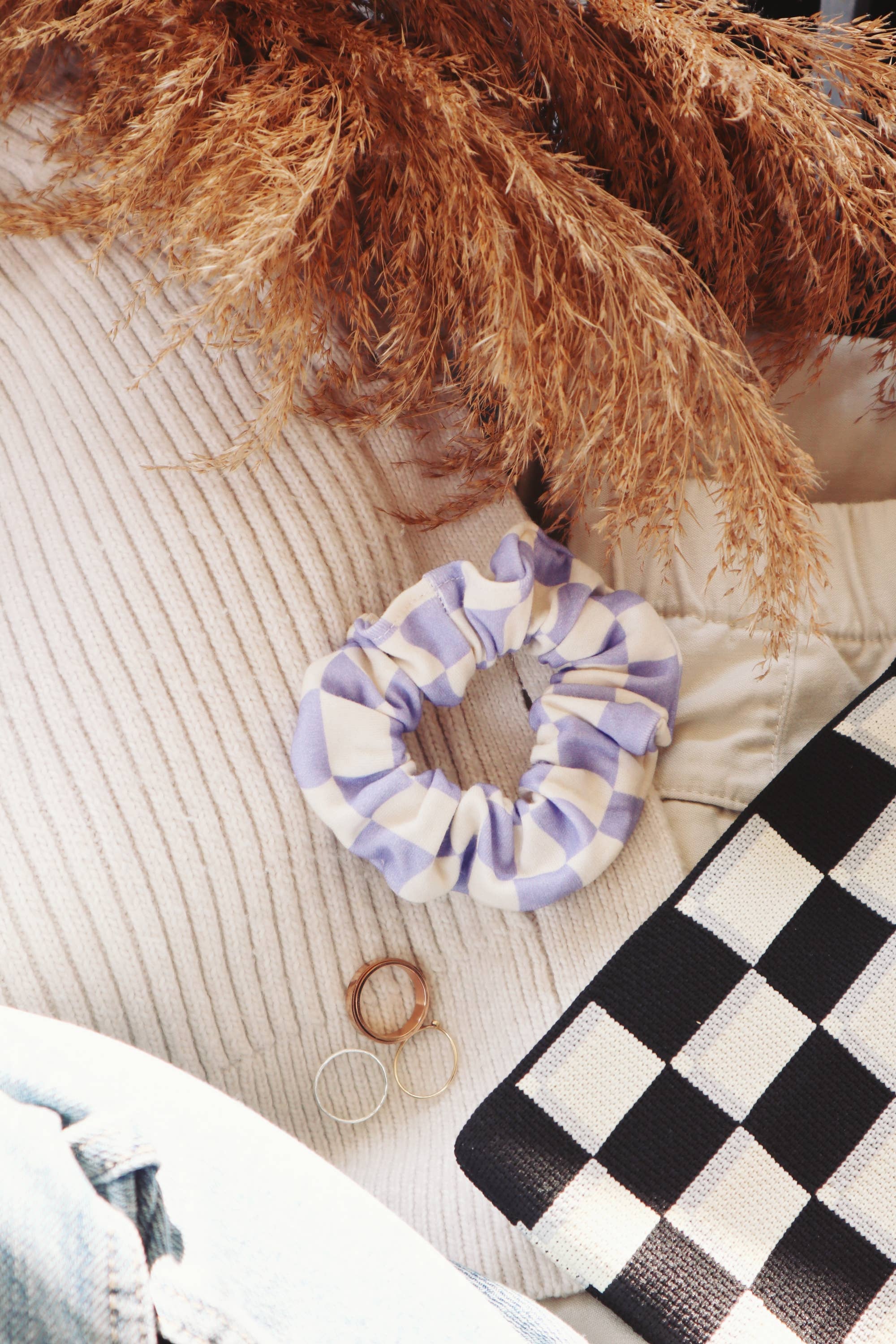 Freon Collective - Organic Cotton Hair Scrunchie - Periwinkle Checker