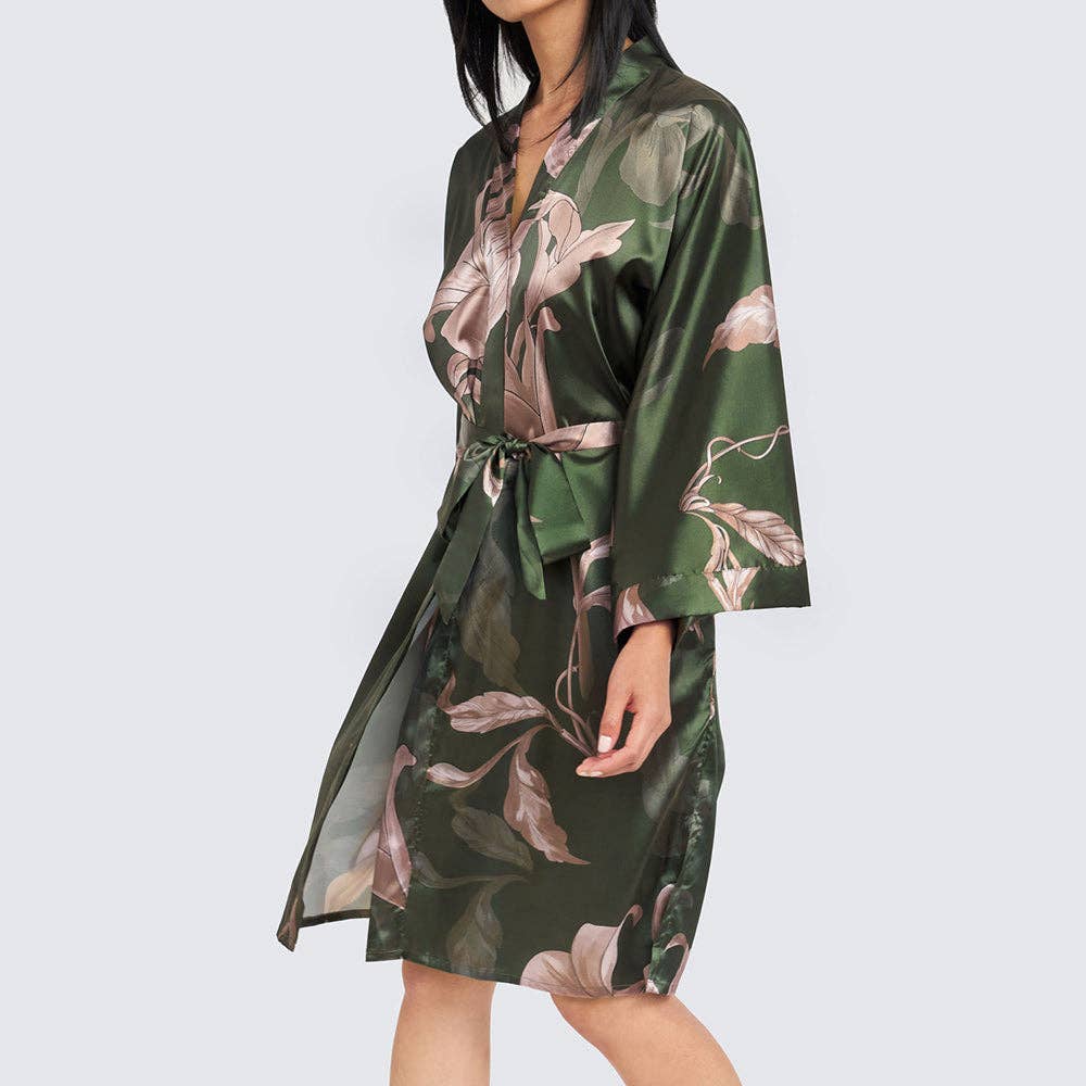 KIM+ONO - Ayame Short Kimono Robe: Olive / One size