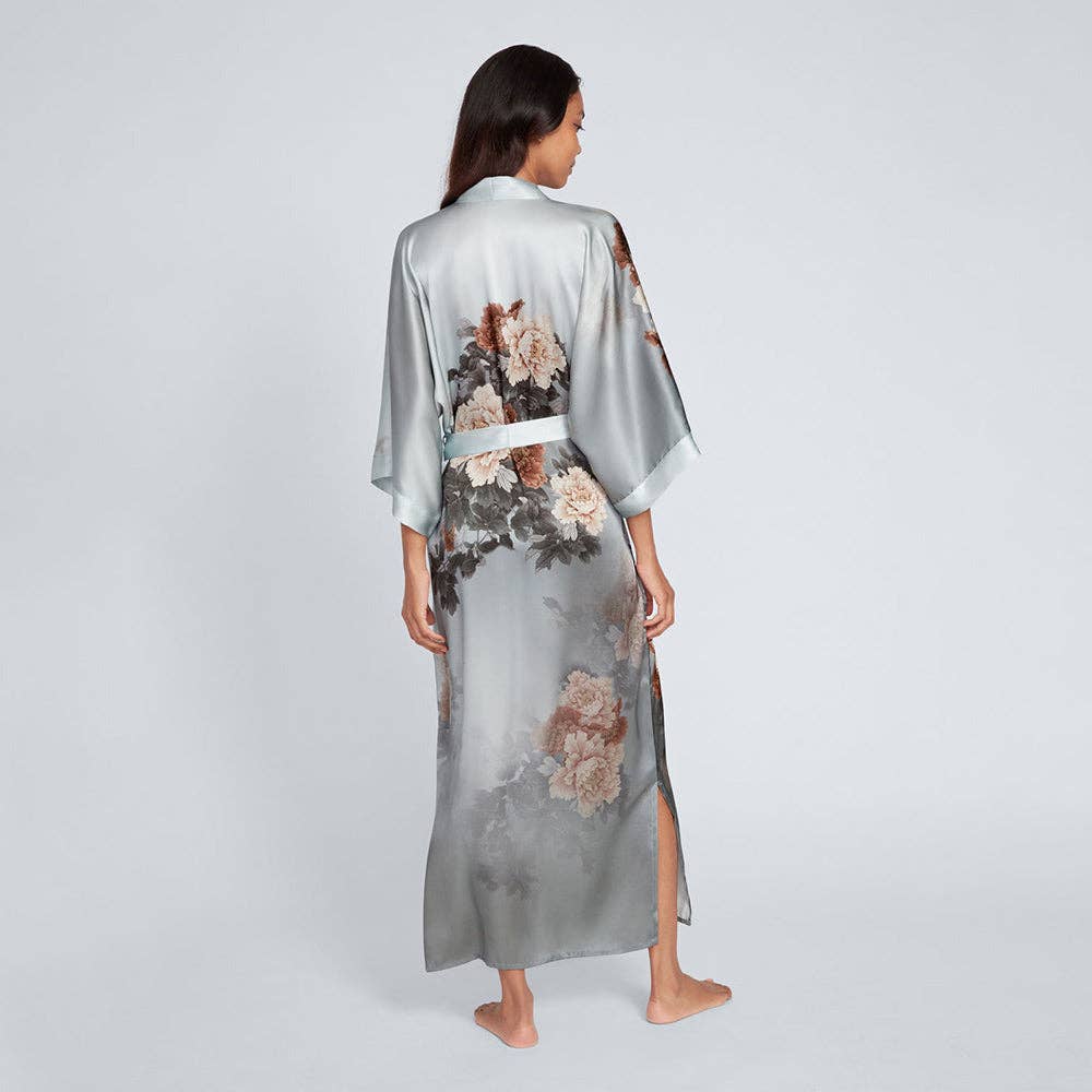 KIM+ONO - Silk Keina Long Kimono Robe: Whisper blue / One size