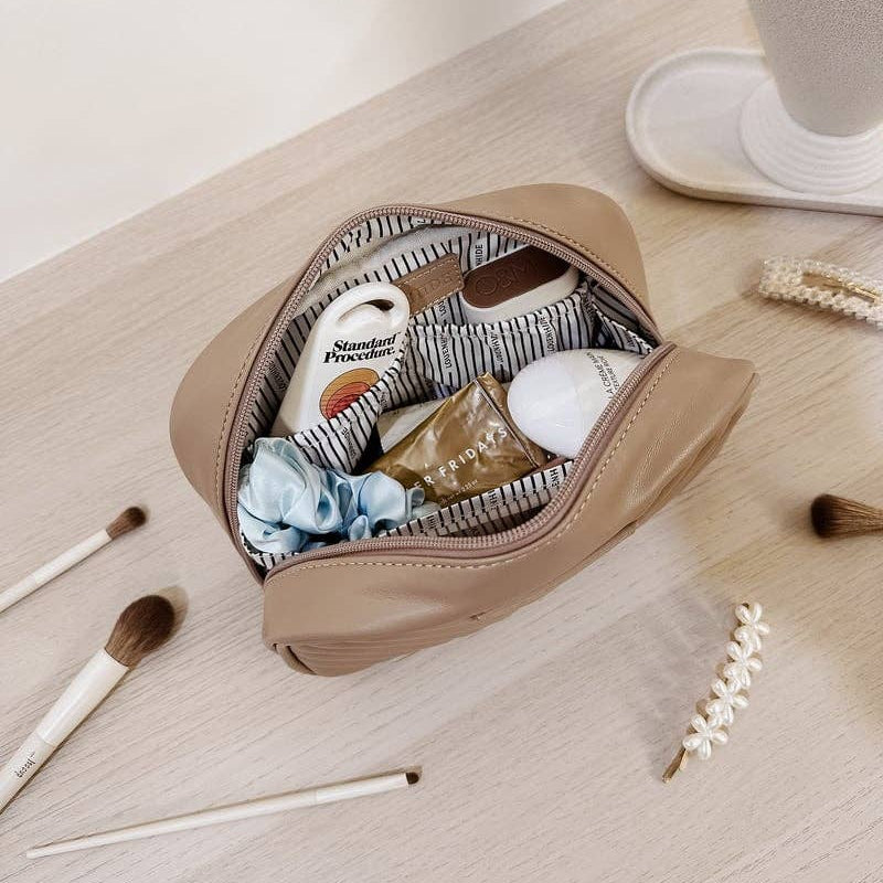 Louenhide - Lacey Quilted Makeup Bag - Coffee