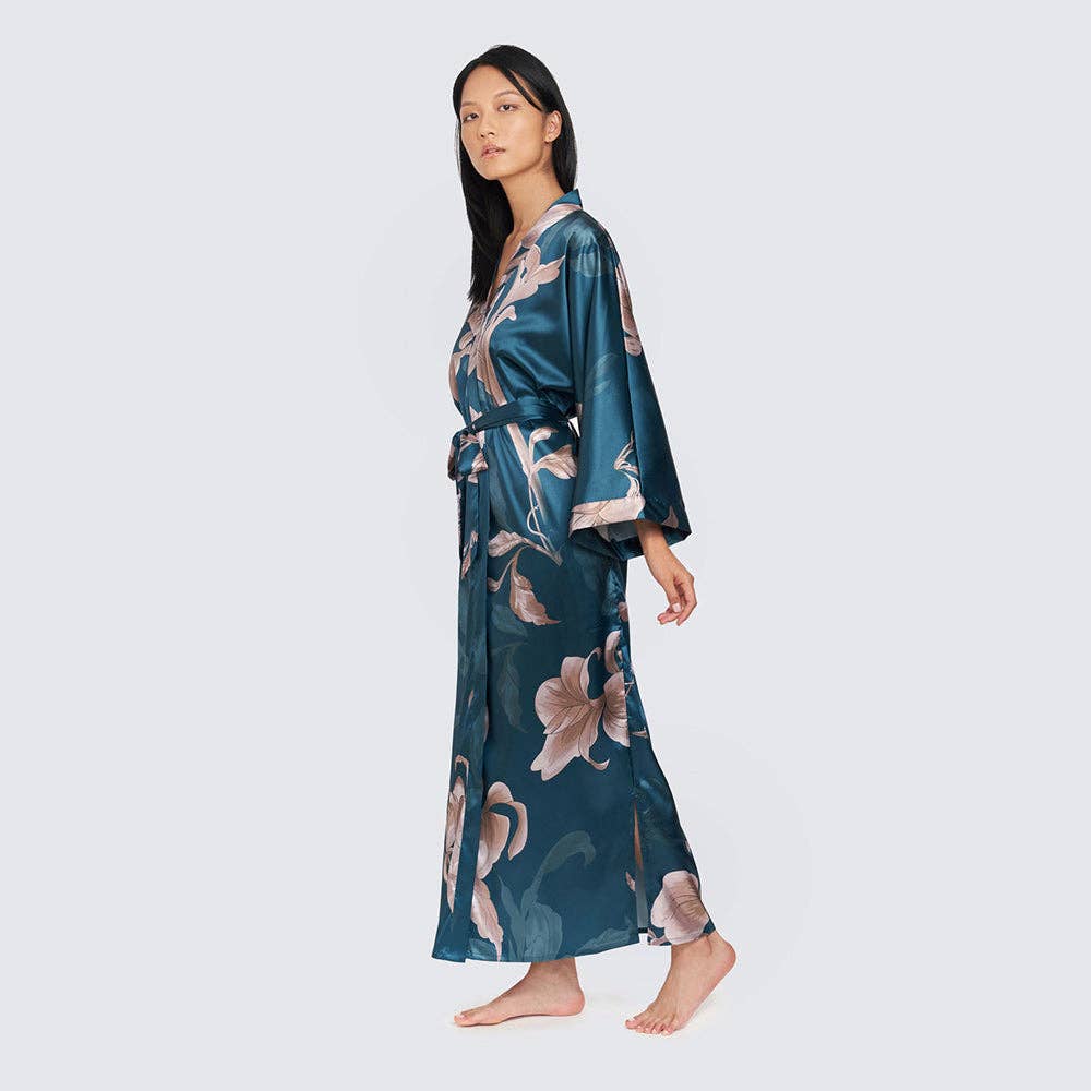 KIM+ONO - Ayame Long Kimono Robe: Peacock / One size