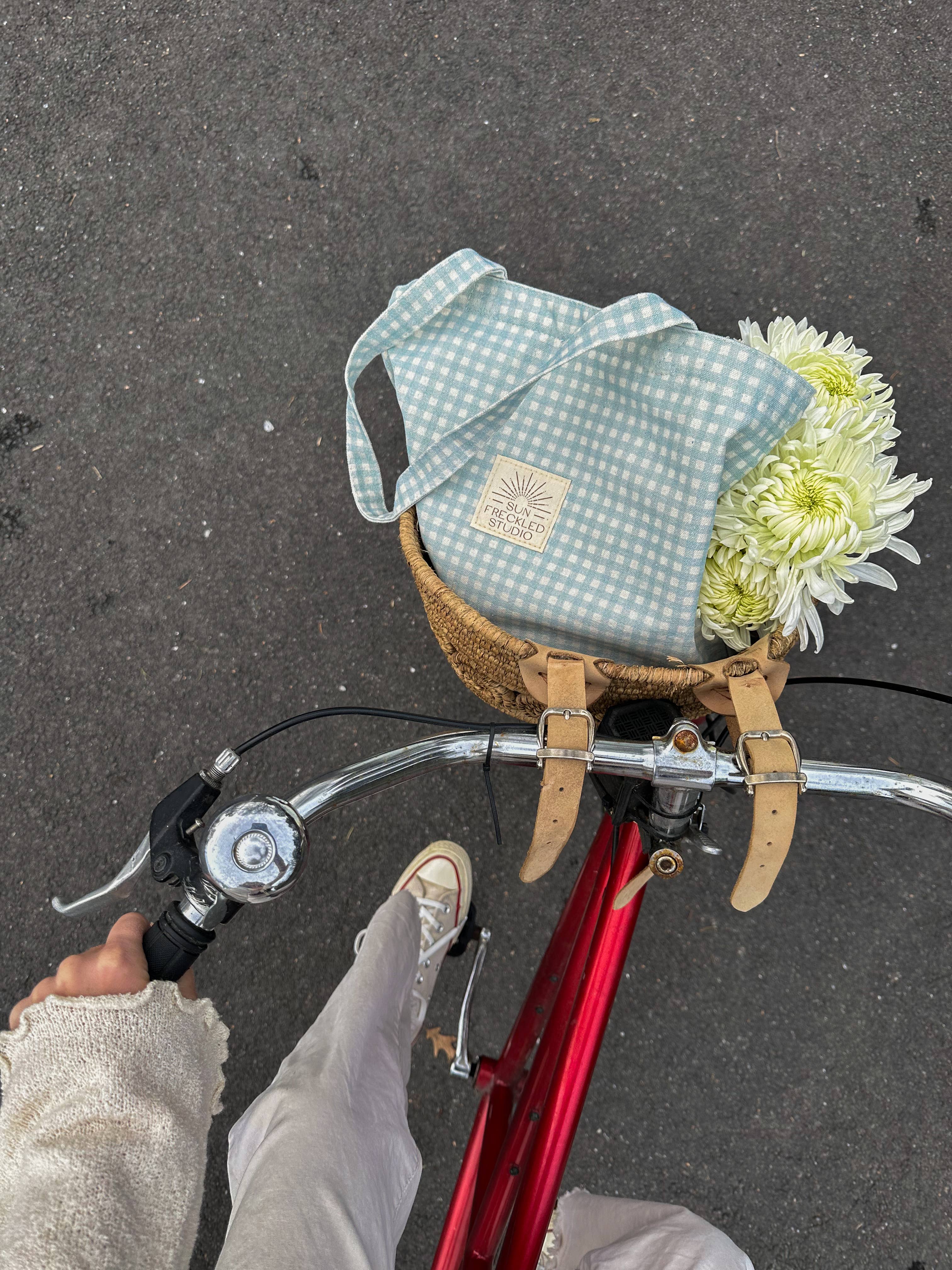 Sun Freckled Studio - Blue Gingham Tote Bag: Wide