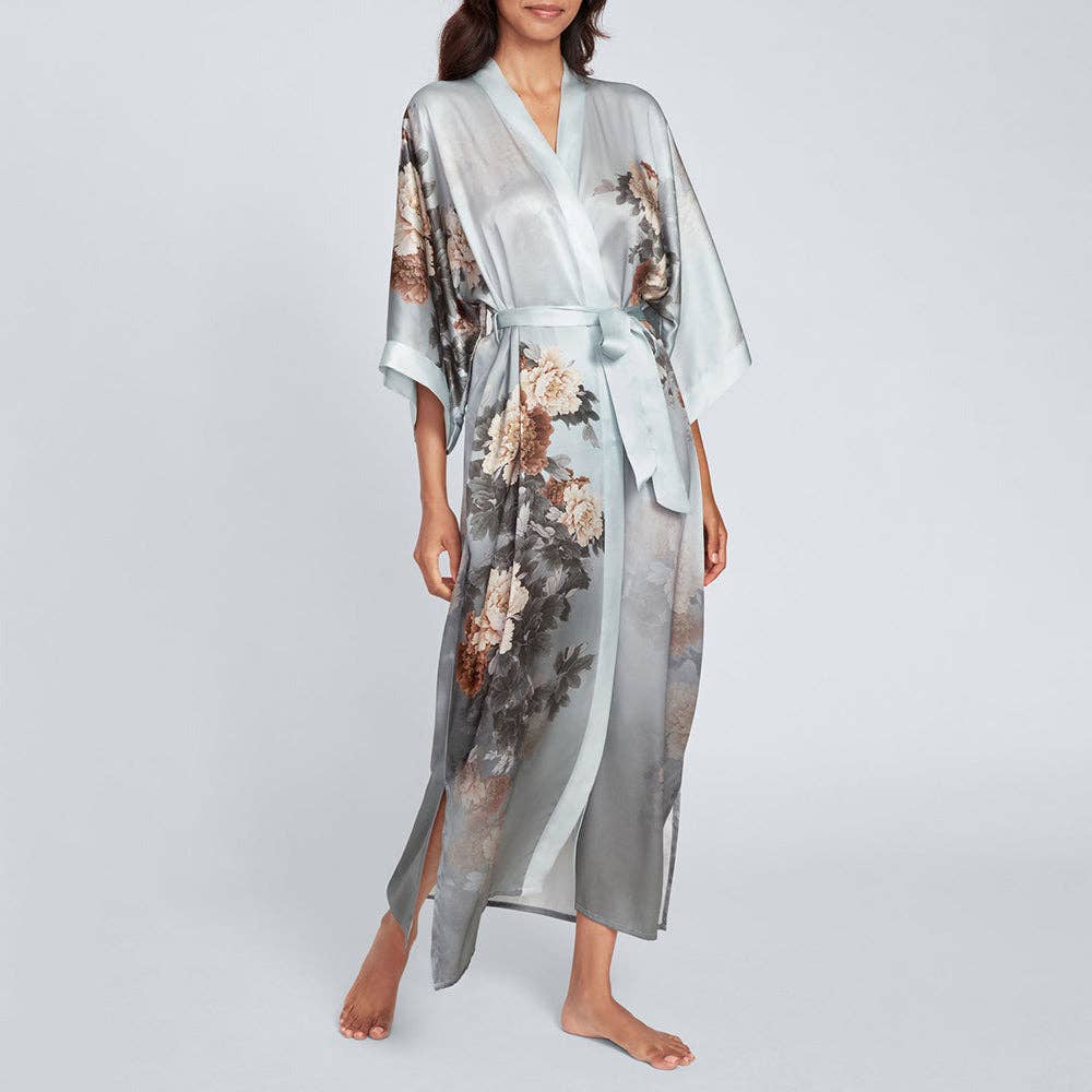 KIM+ONO - Silk Keina Long Kimono Robe: Whisper blue / One size