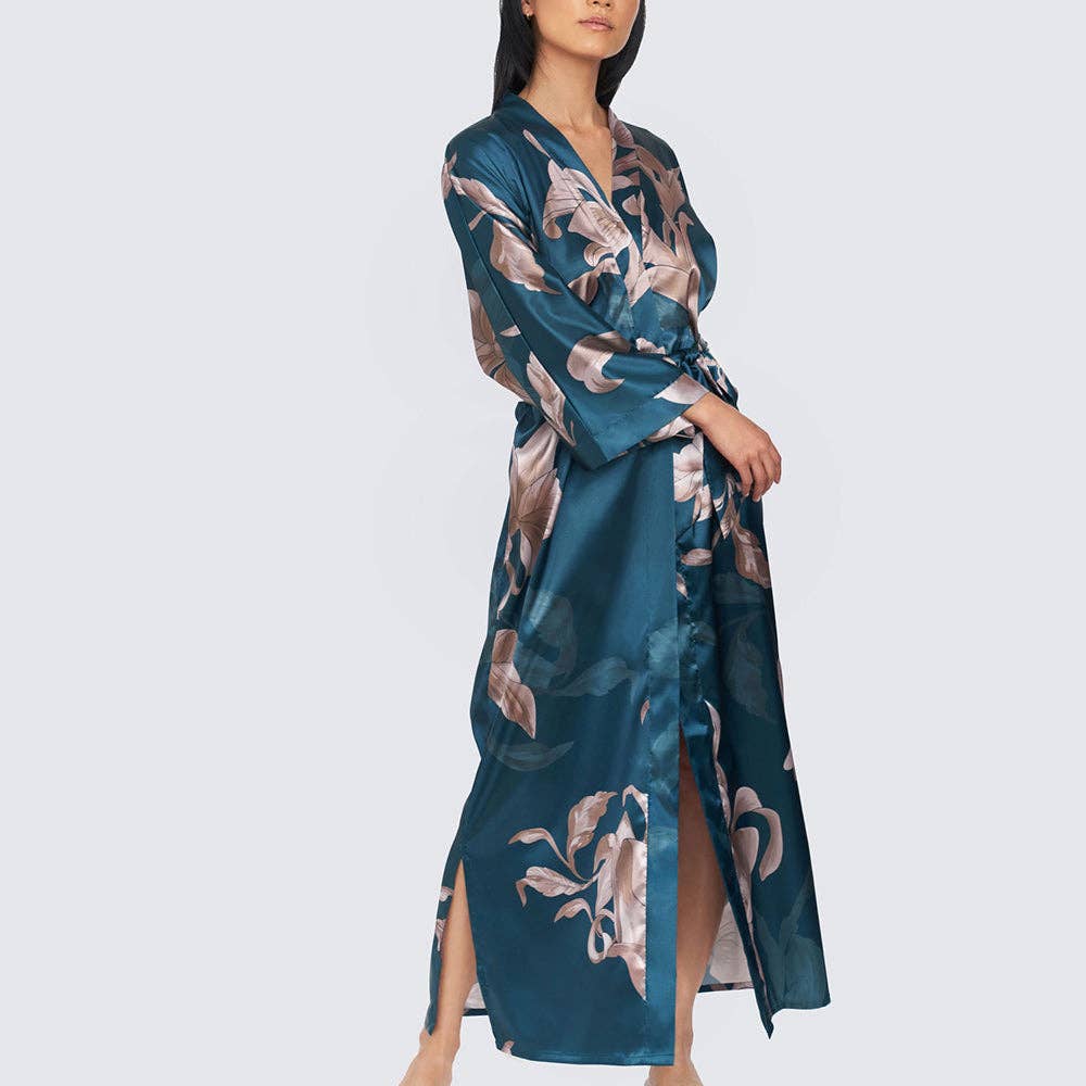 KIM+ONO - Ayame Long Kimono Robe: Peacock / One size