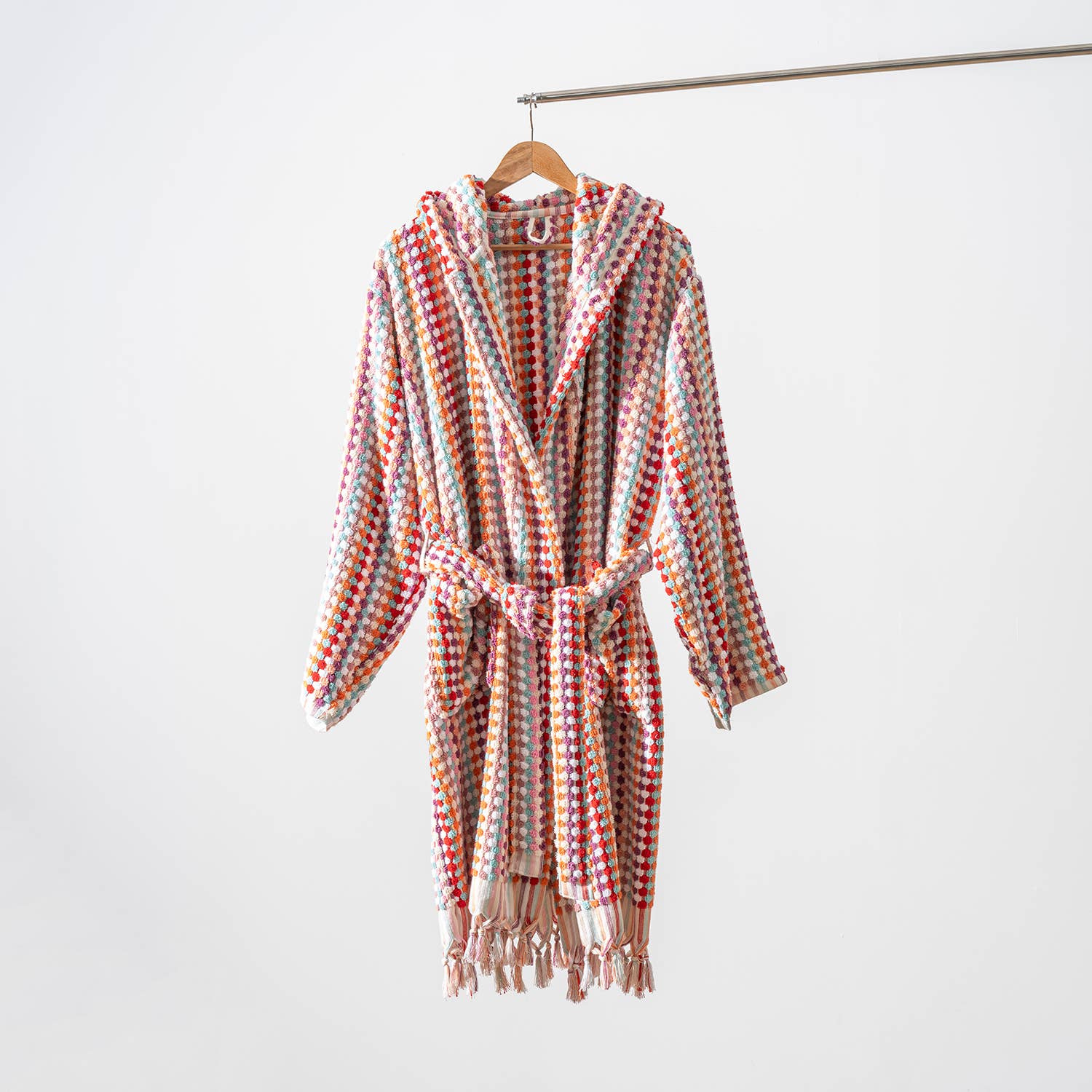 Kikoya - Pompom Bubble Turkish Cotton Bathrobe: L-XL (Multi-Pinky)