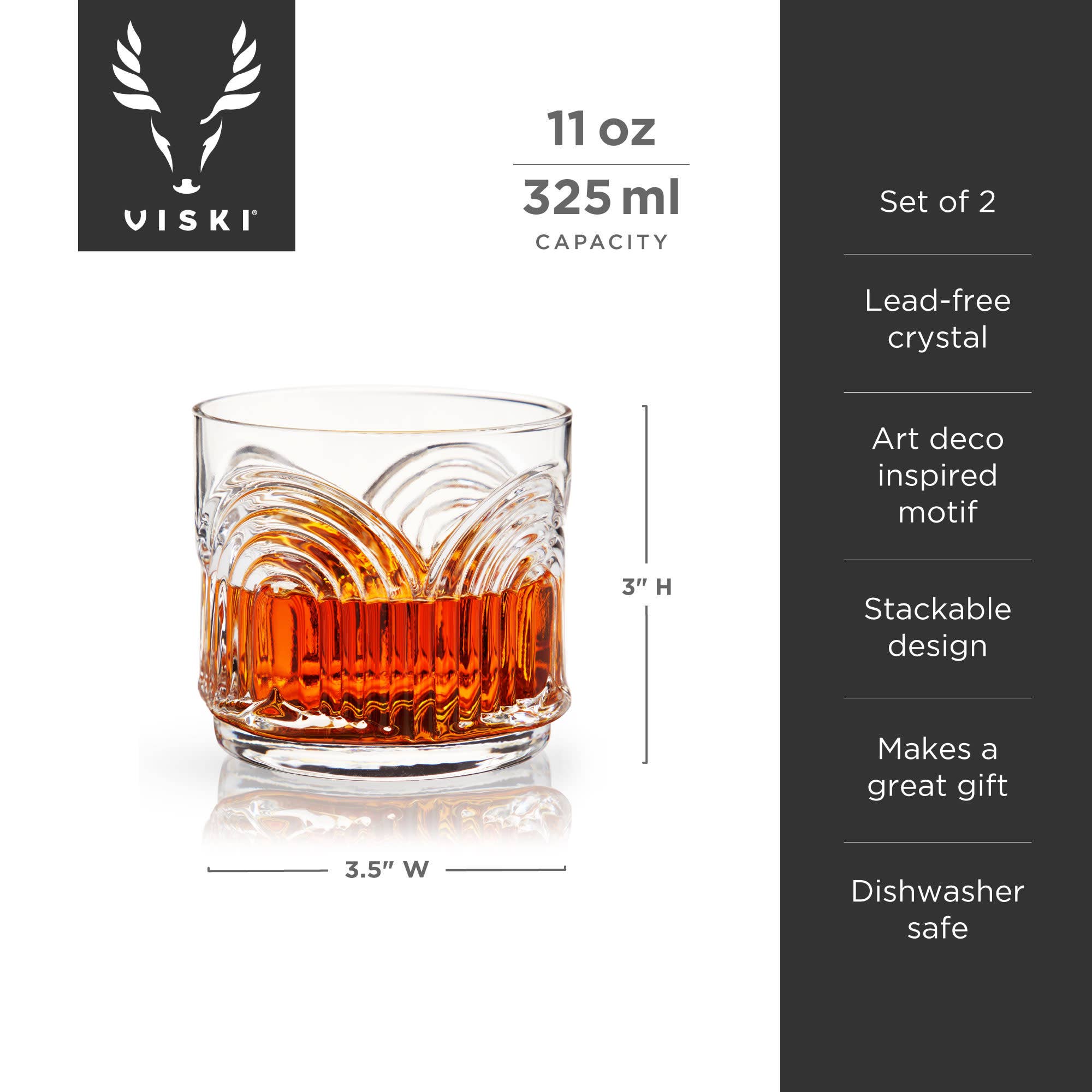 Viski - Deco Beau Crystal Lowball Tumblers Set of 2