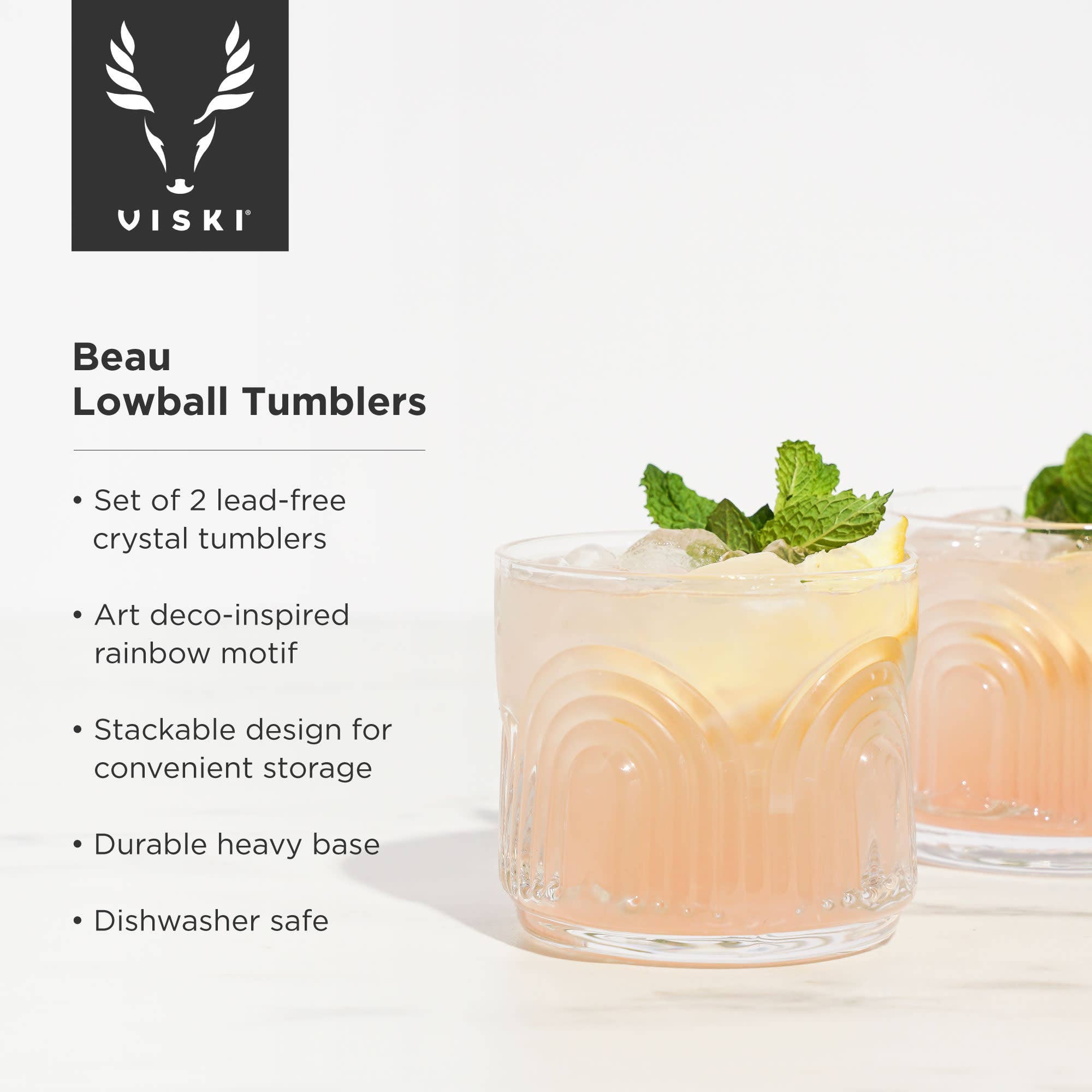 Viski - Deco Beau Crystal Lowball Tumblers Set of 2