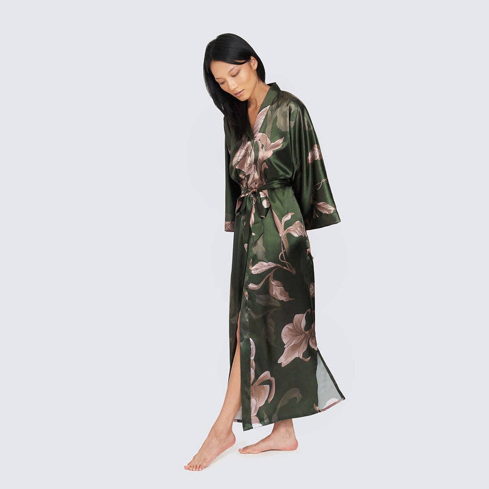 KIM+ONO - Ayame Long Kimono Robe: Olive / One size