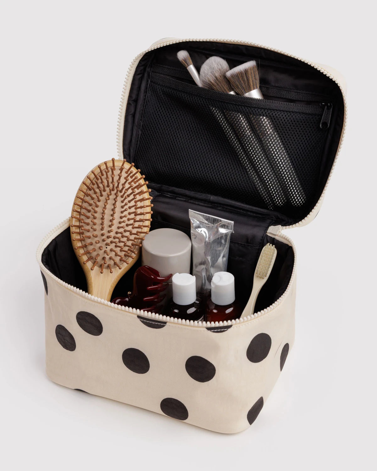 Baggu - Large Cosmetic Case - Cream and Black Polka Dot