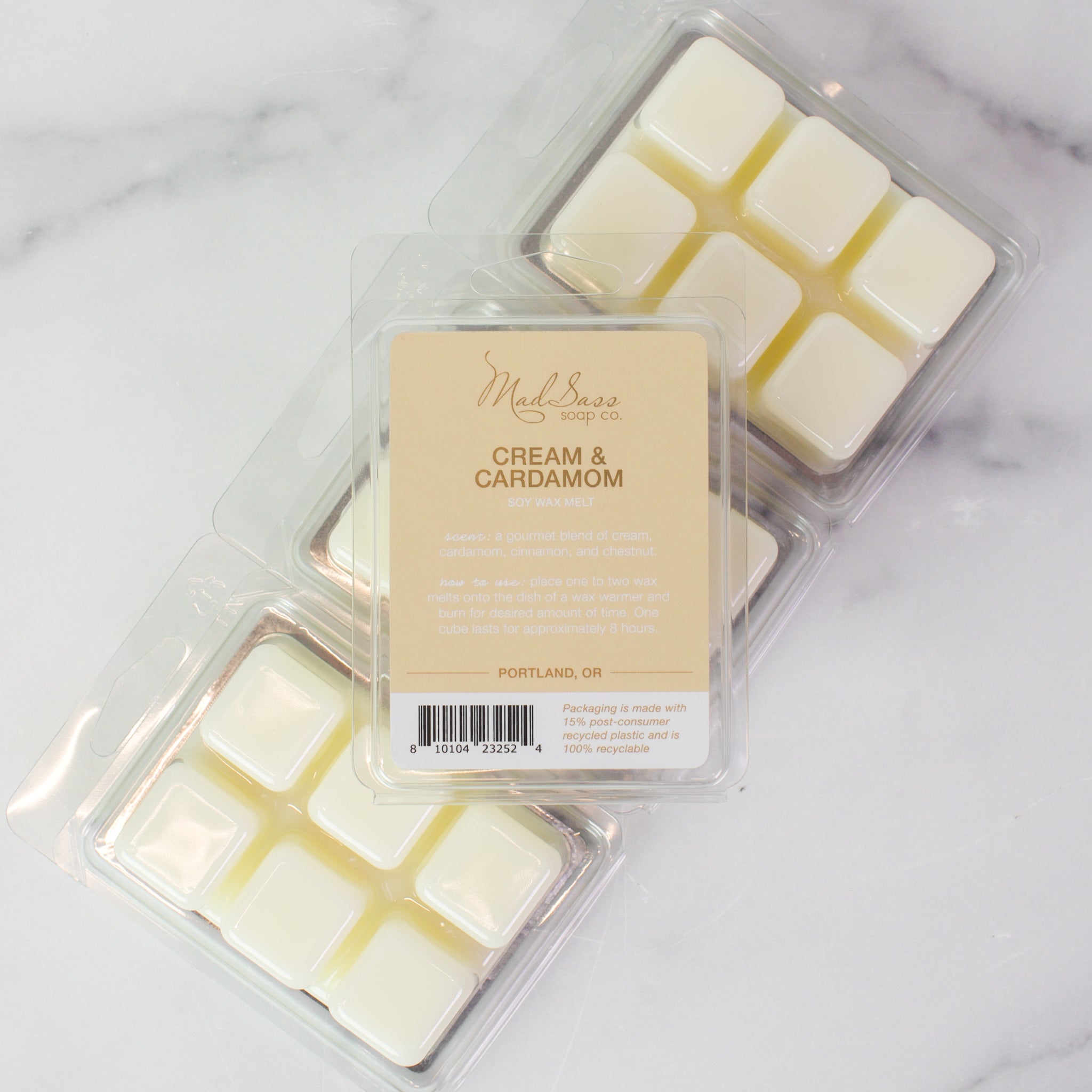 Cardamom scented wax melts, 6 wax melt cubes for home fragrance
