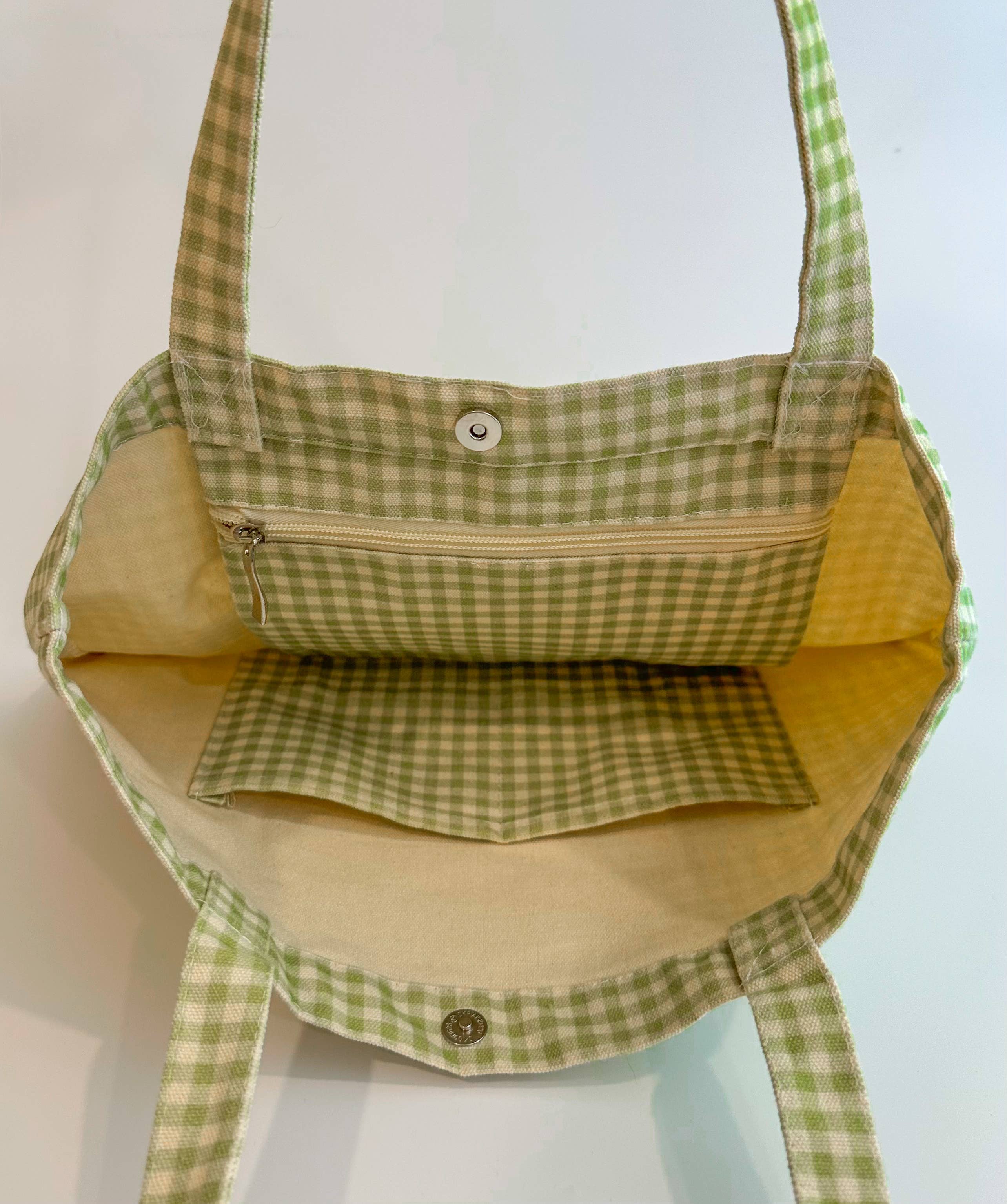 Sun Freckled Studio - Sage Gingham Tote Bag: Regular