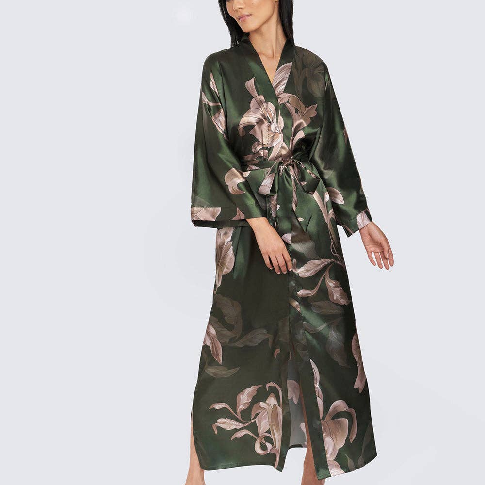 KIM+ONO - Ayame Long Kimono Robe: Olive / One size