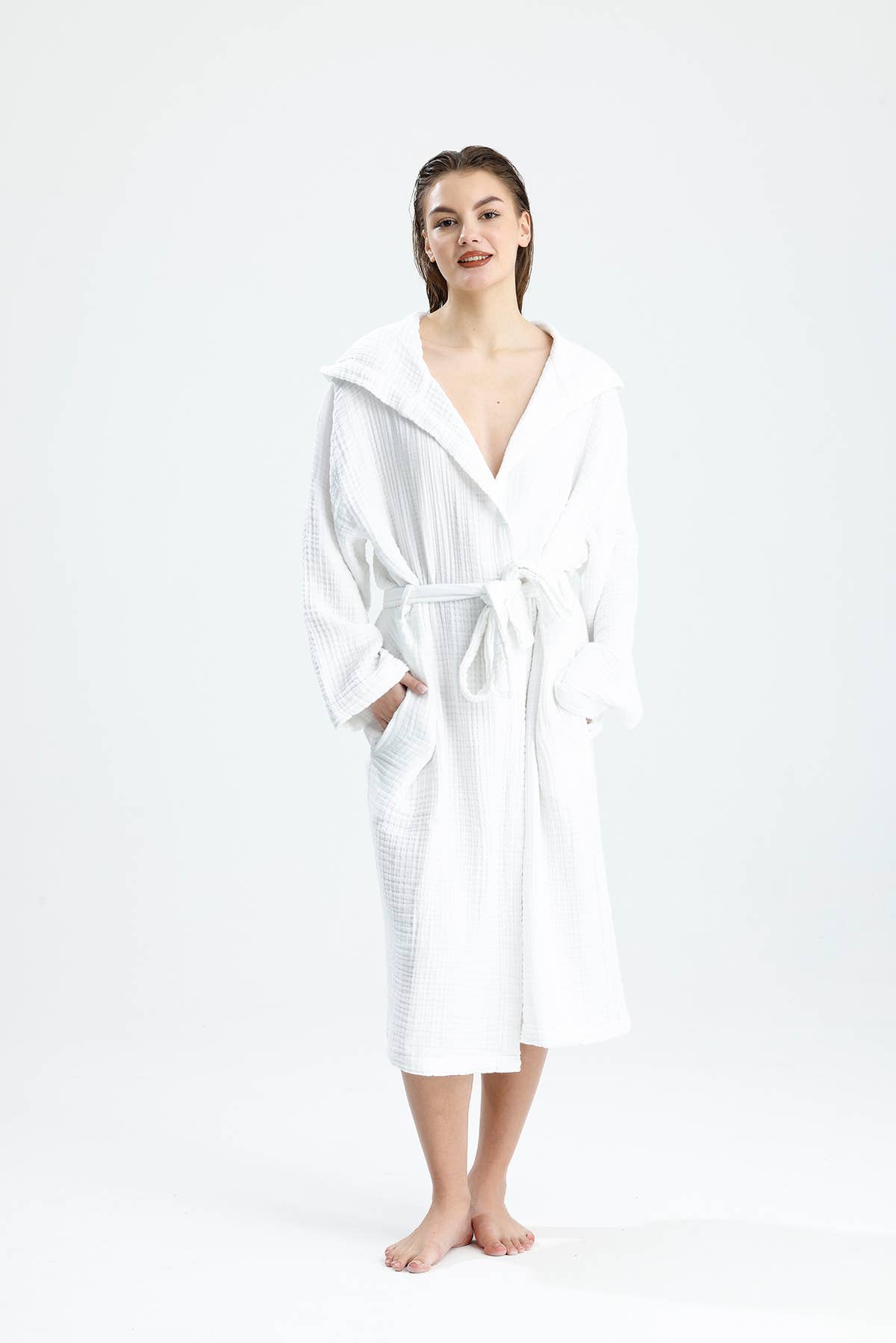 Kalkedon Towels - Organic Muslin Cotton Lightweight Robe - White