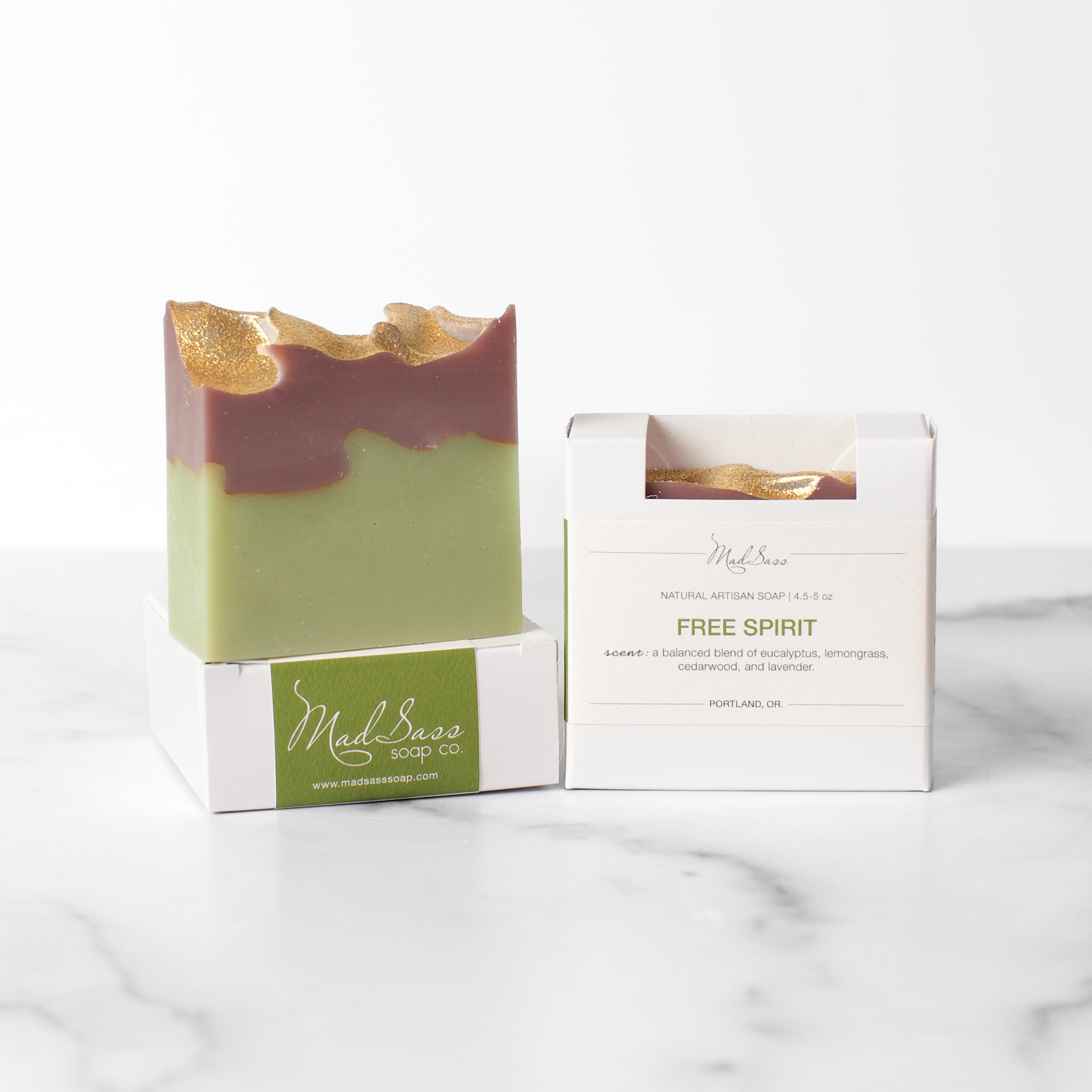 Free Spirit - Artisan Soap, luxurious artisan handcrafted soap made with all natural ingredients, featuring eucalyptus, lemongrass, cedarwood, and amber, perfect for sensitive skin.