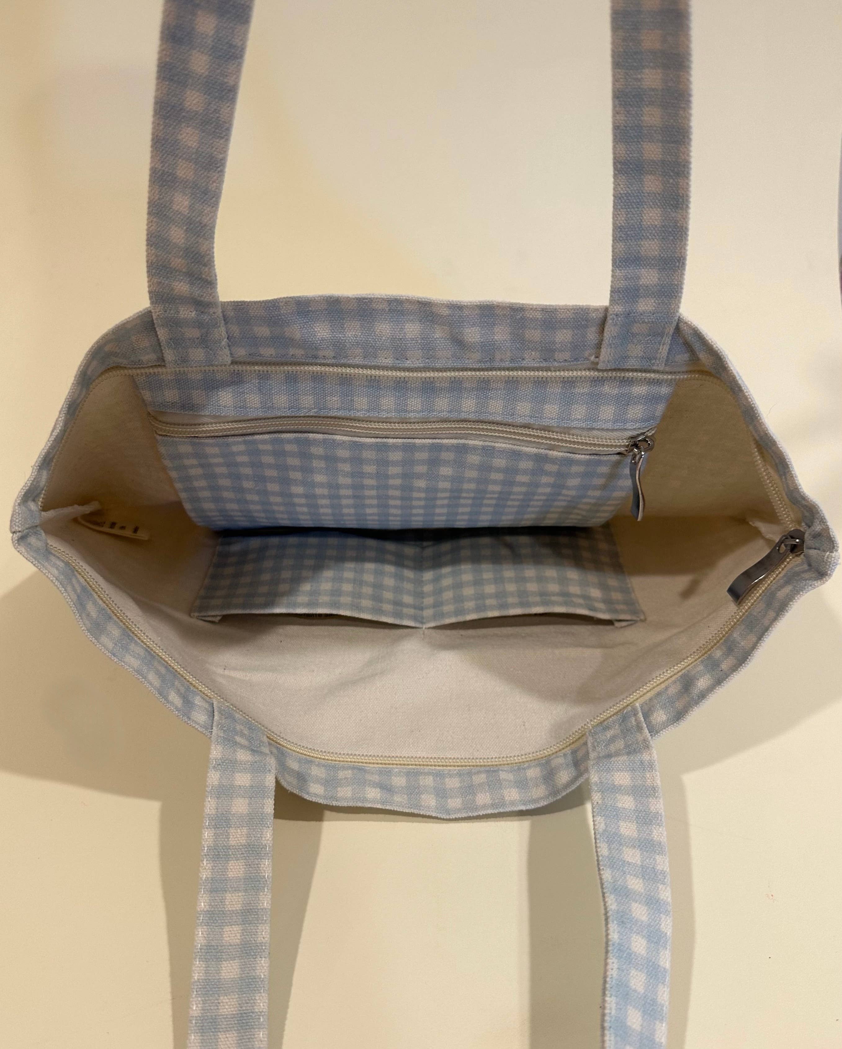 Sun Freckled Studio - Blue Gingham Tote Bag: Wide