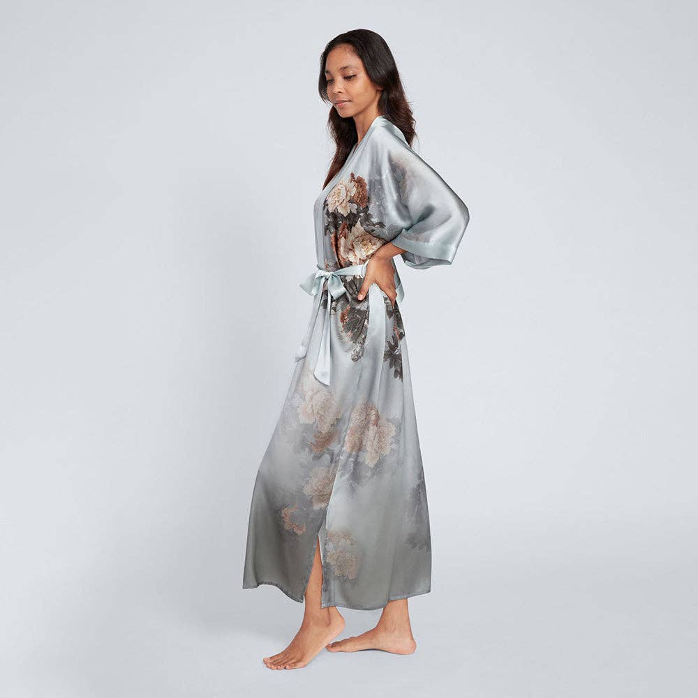 KIM+ONO - Silk Keina Long Kimono Robe: Whisper blue / One size