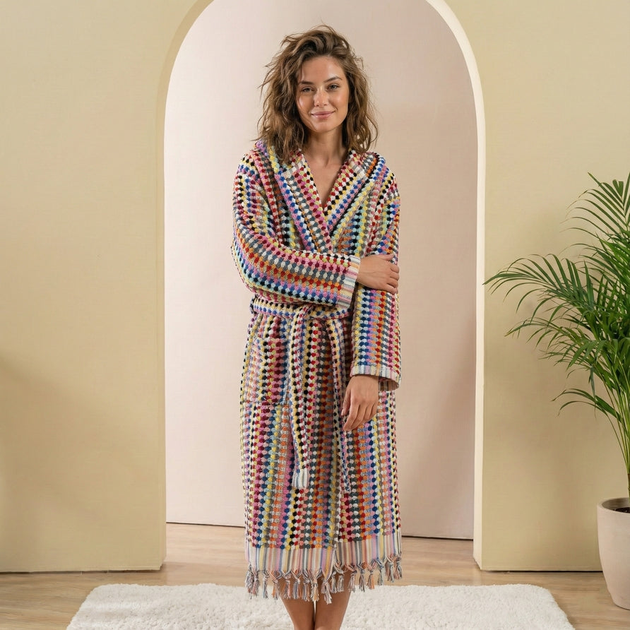 Kikoya - Pompom Bubble Turkish Cotton Bathrobe (Multi-Colored)