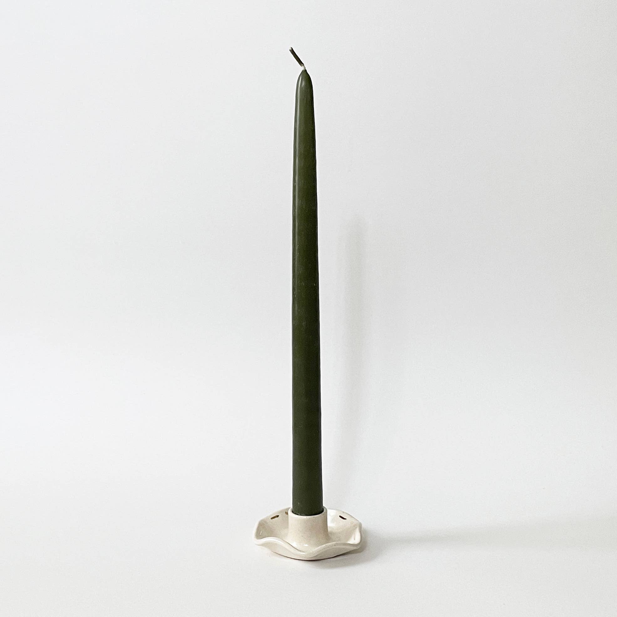 Sunday Studio - Handmade Ceramic Ruffle Taper Candle Holder - Gold Dot Dash