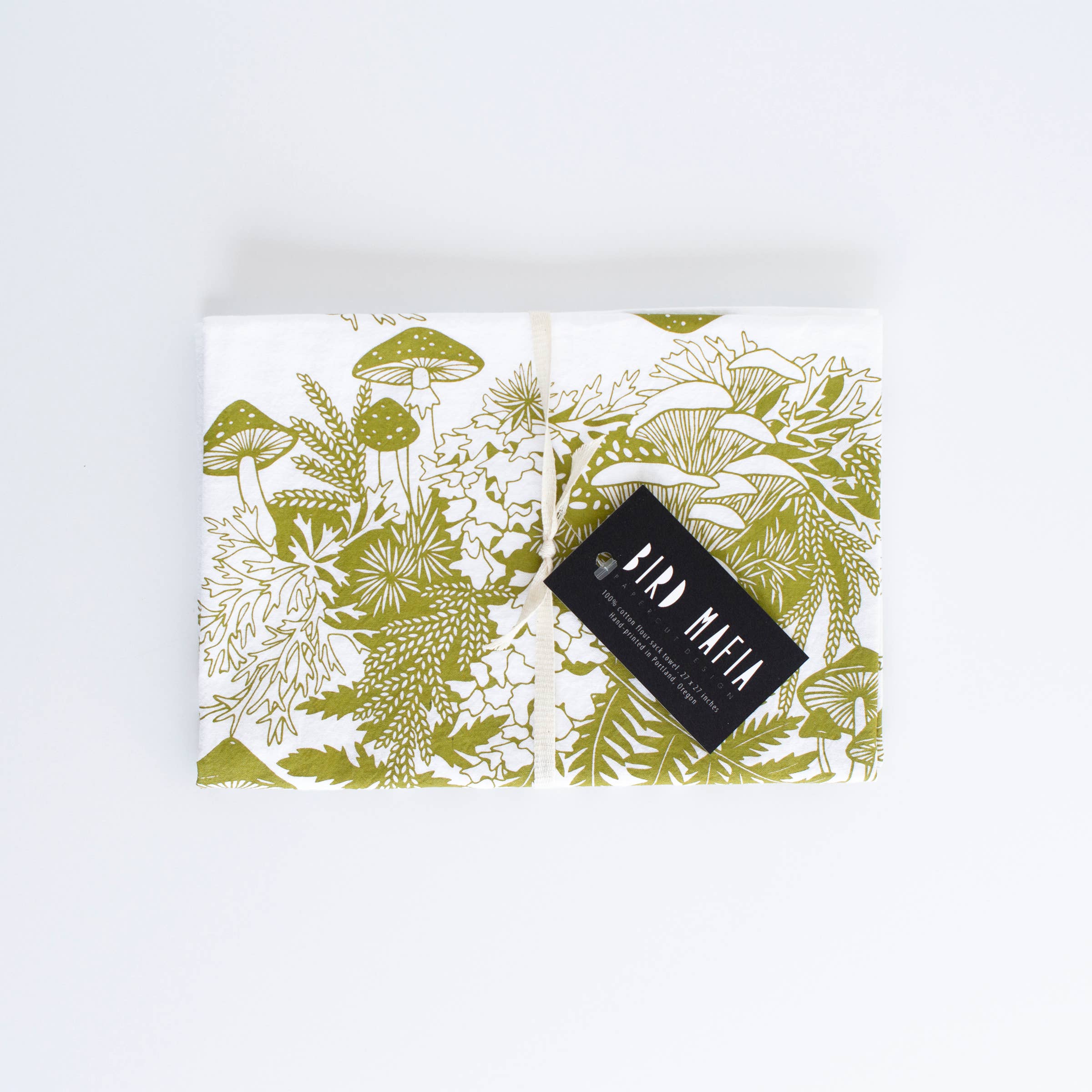 Bird Mafia - Regrow flour sack towel: Moss green