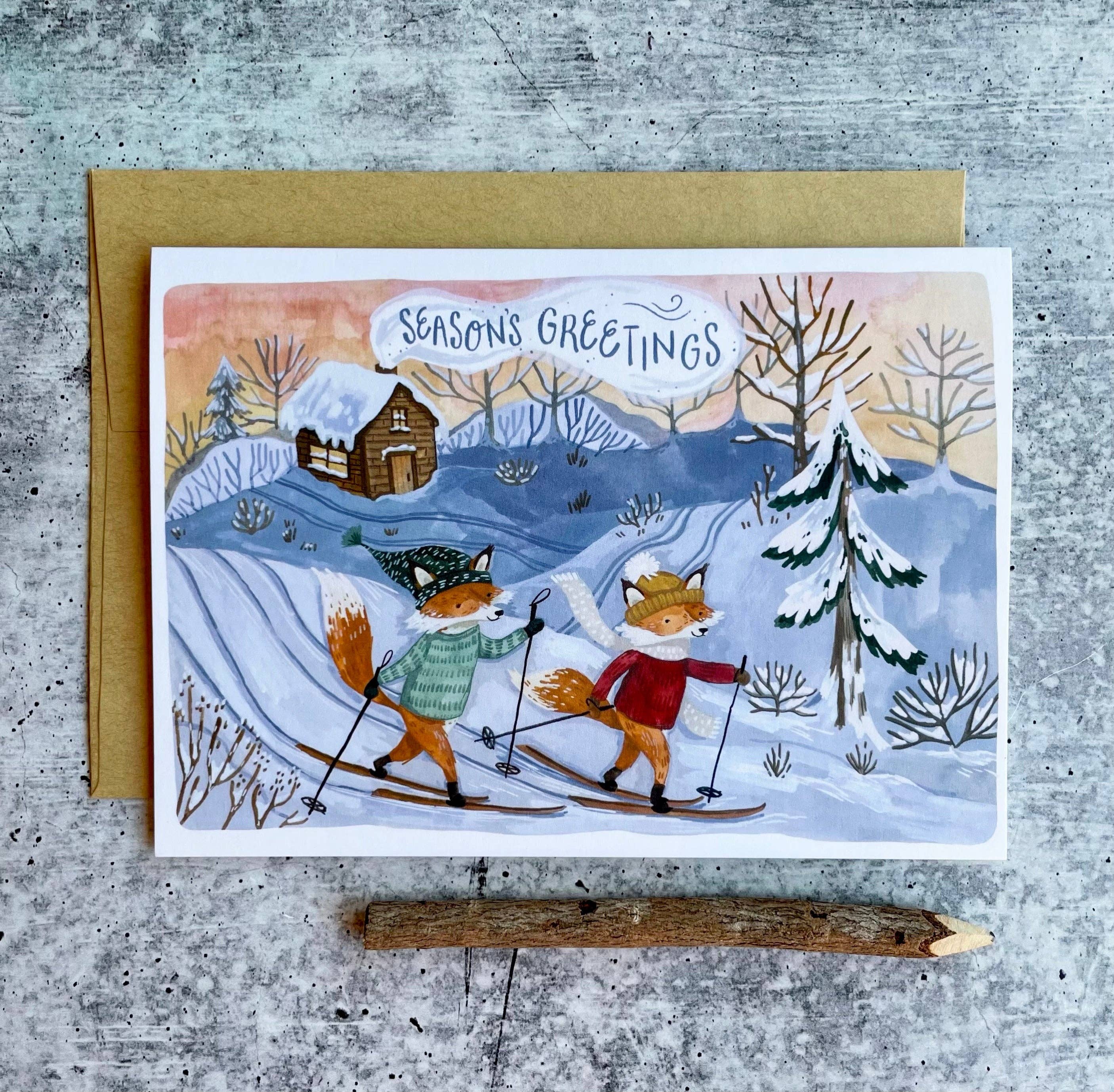 Canyon & Cove - Skiing Foxes Christmas Card