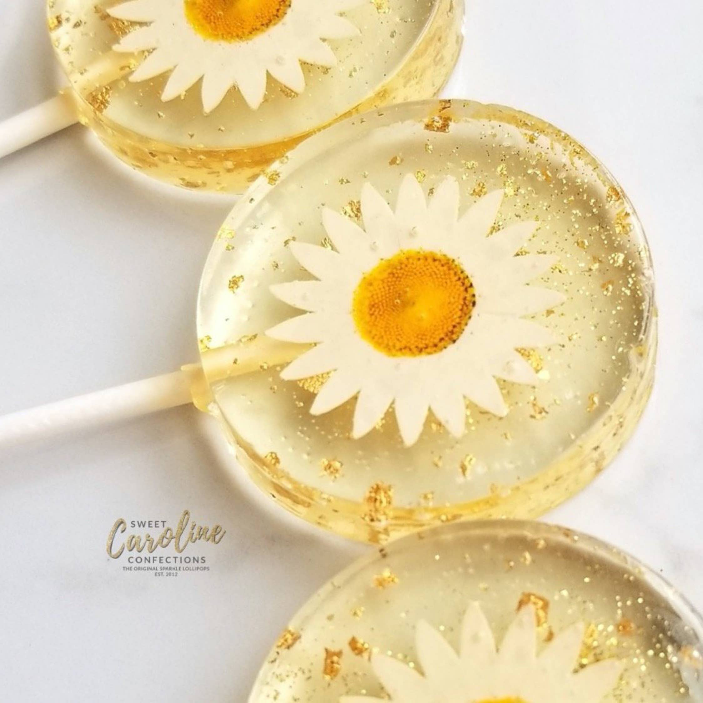 Sweet Caroline Confections - Daisy and Gold Lollipops, Mandarin Orange