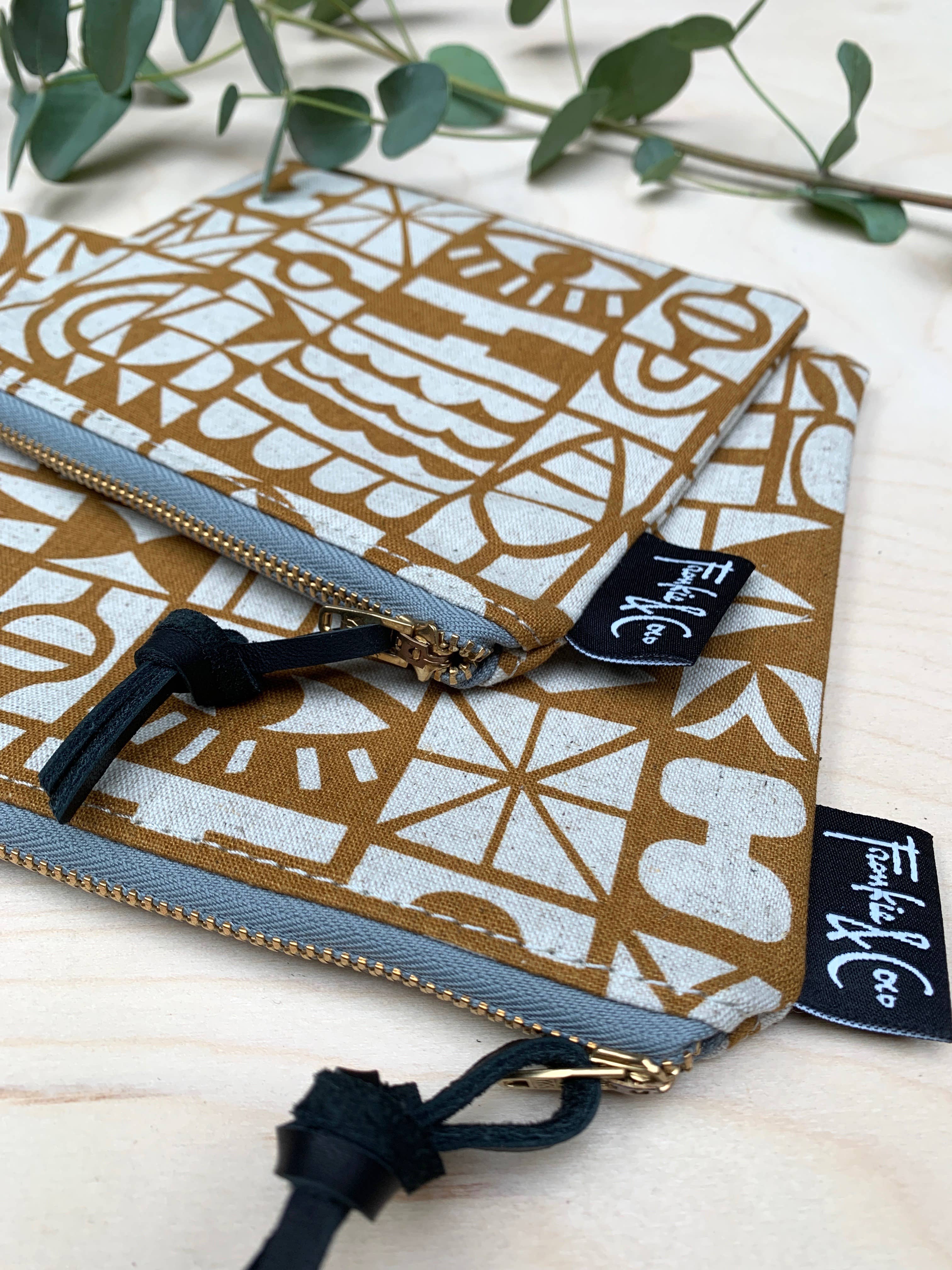 Frankie & Coco PDX - Pacific Zipper Pouch In Ochre Woodblock