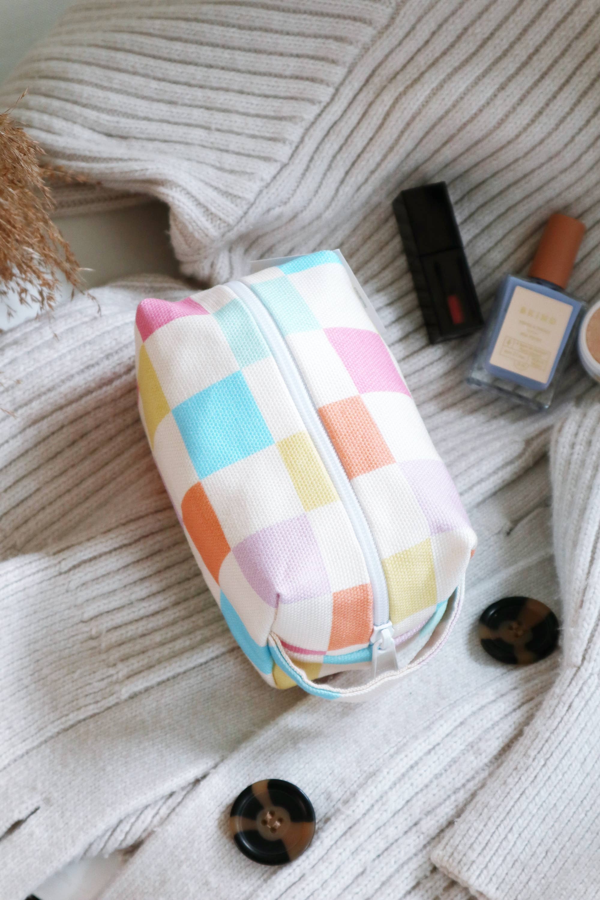 Freon Collective - Mini Makeup Bag - Pastel Grid