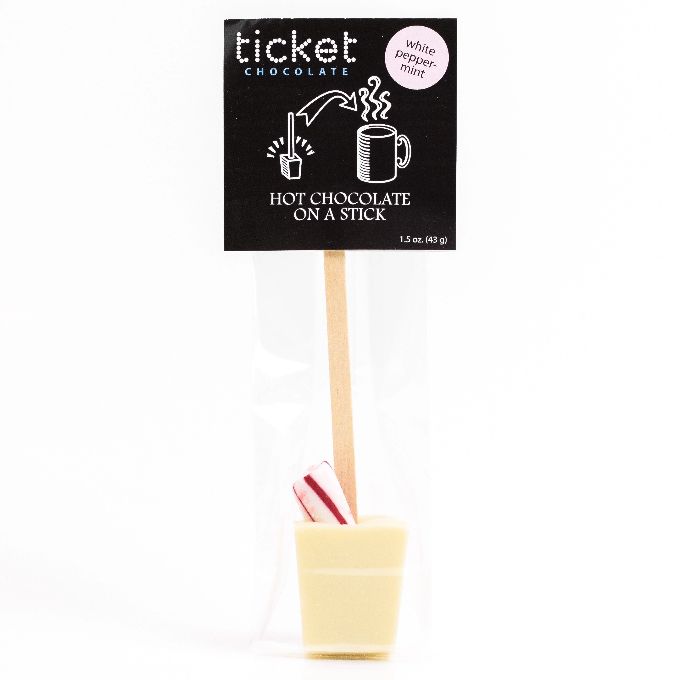 Ticket Chocolate - White Peppermint - Hot Chocolate on a Stick - Single