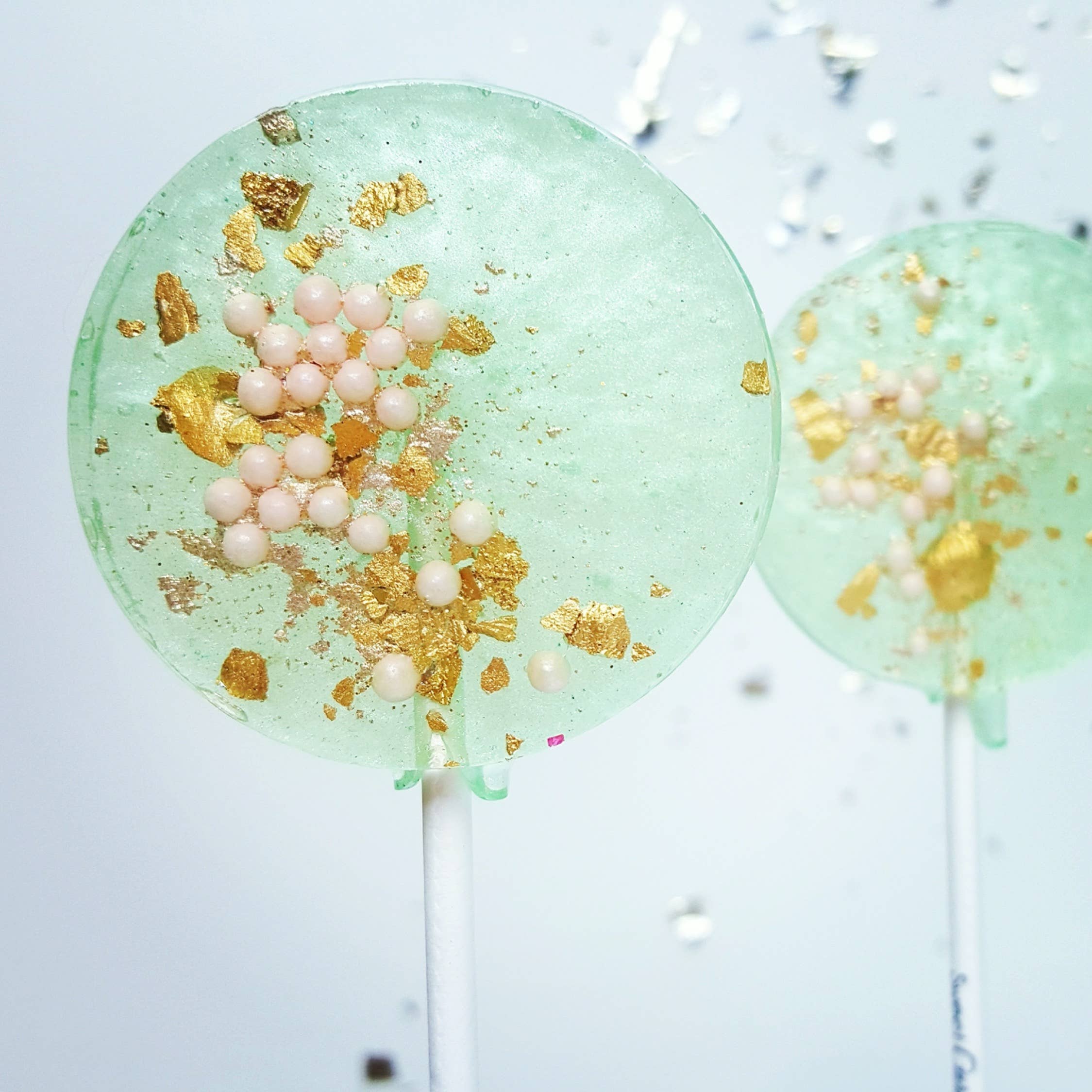 Sweet Caroline Confections - Sea Foam Green & Pink Lollipops, Pear