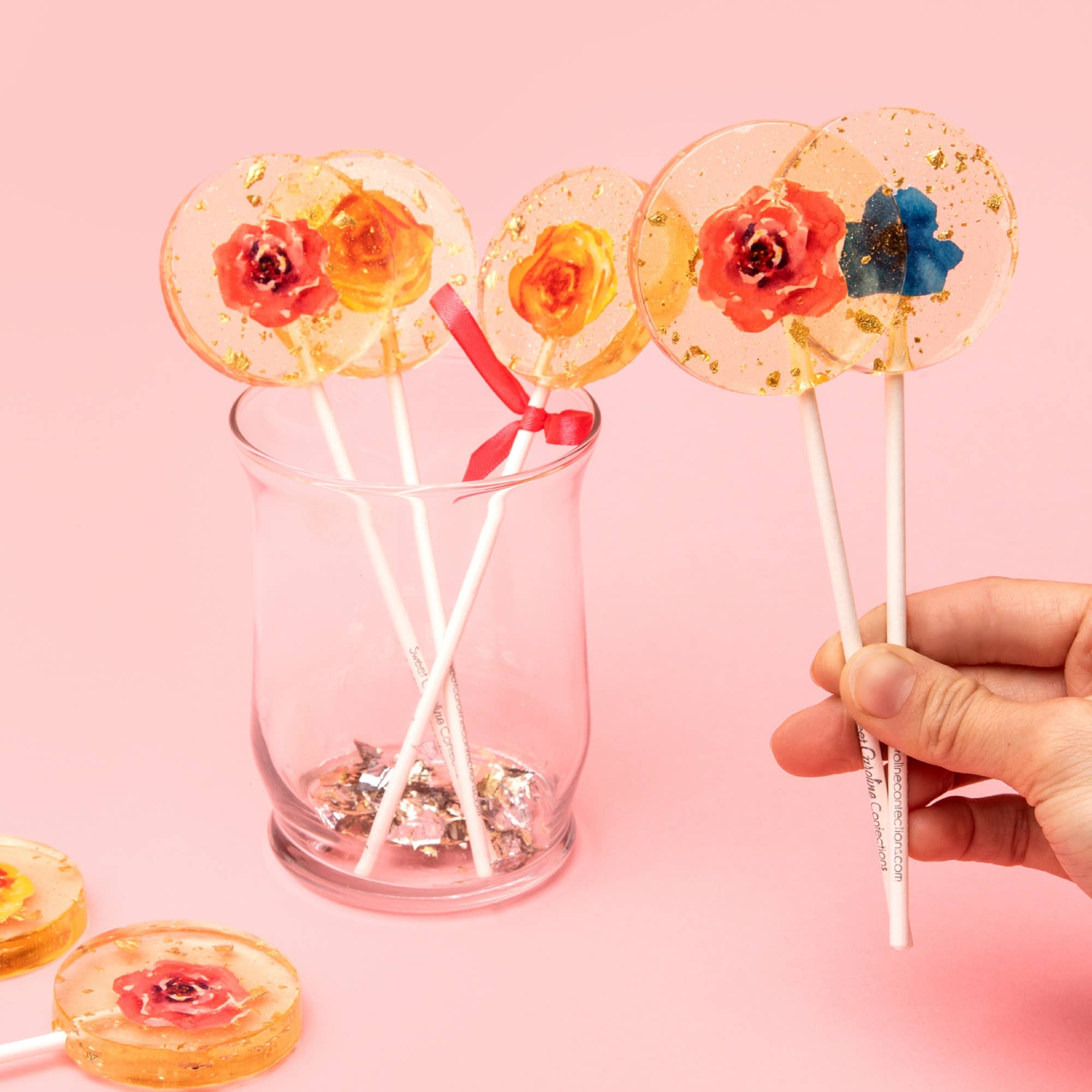 Sweet Caroline Confections - Mexican Flower Lollipops, Melon Flavor,
